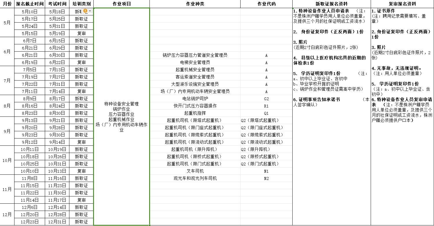 2024年湖南航空技师学院（原湖南工贸技师学院） 特种设备考试安排表